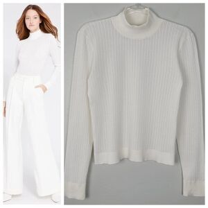 Alice + Olivia Size XL Lanie Knit Top Light Sweater High Neck Long Sleeve White